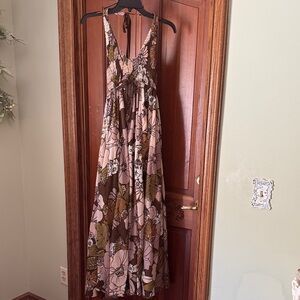 Free People Floral Brown and Pink Maxi Dress
